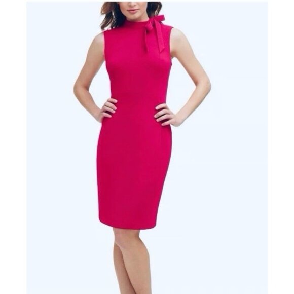 CALVIN KLEIN BOW TIE SHEATH DRESS HOT PINK SIZE 6 NWT OFFICE DATE NIGHT PARTY - Picture 1 of 13